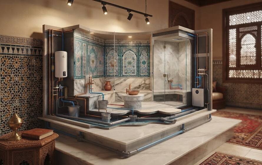 Moroccan bath plumbing requirements Dubai
